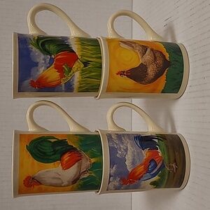 Set of 4 Adorable Rooster Mugs